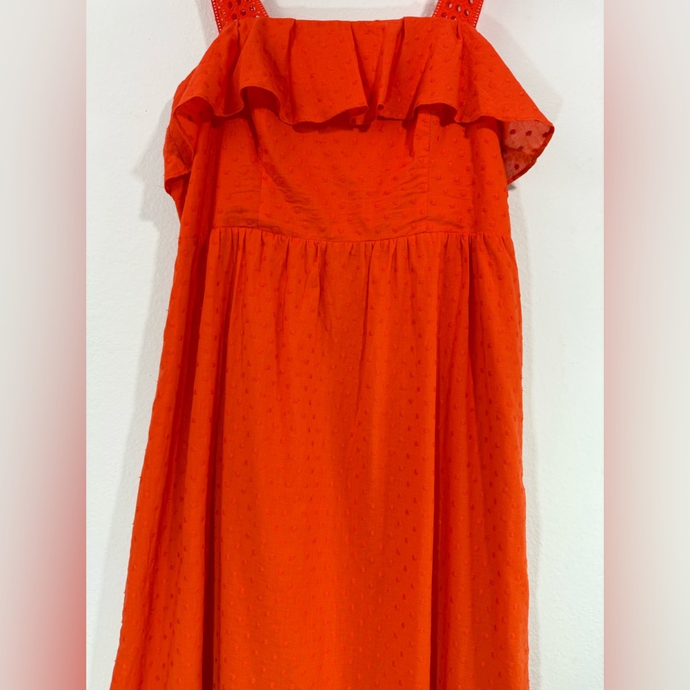 J. Crew Women’s Orange Eyelet Ruffle Midi Dress Size 8 Tall Sleeveless Summer - Picture 7 of 12